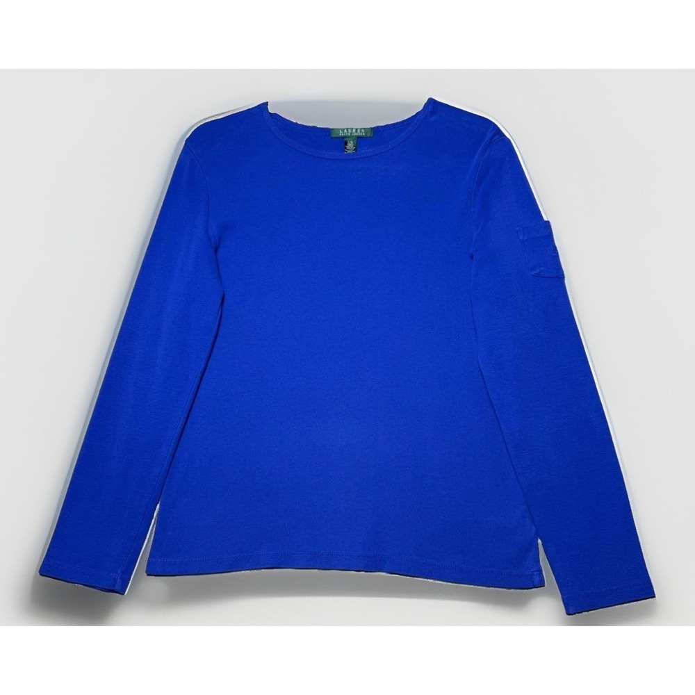 Lauren Ralph Lauren Shirt Womens Royal Large Blue Long Sleeve Stretch Cotton Top